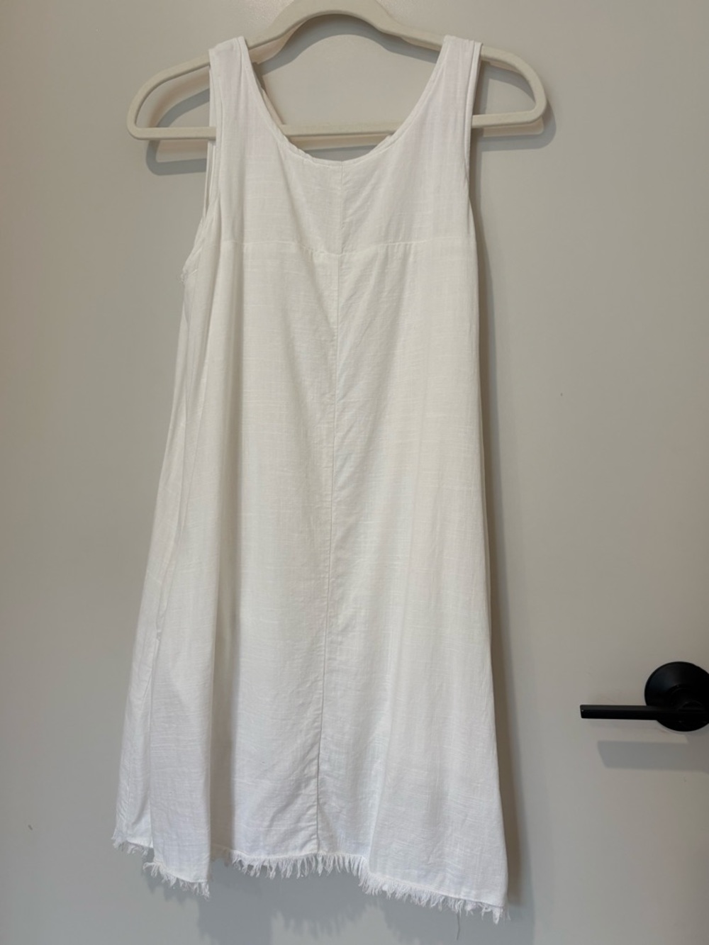 Freya 100% Linen Sleeveless Mini Dress Fringe Hem Neutral Capsule Minimalist 8